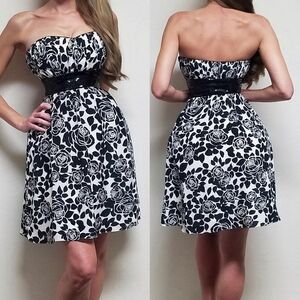 WHITE House Black Market Black Rose Silk Chiffon Bustier Strapless Mini Dress 0